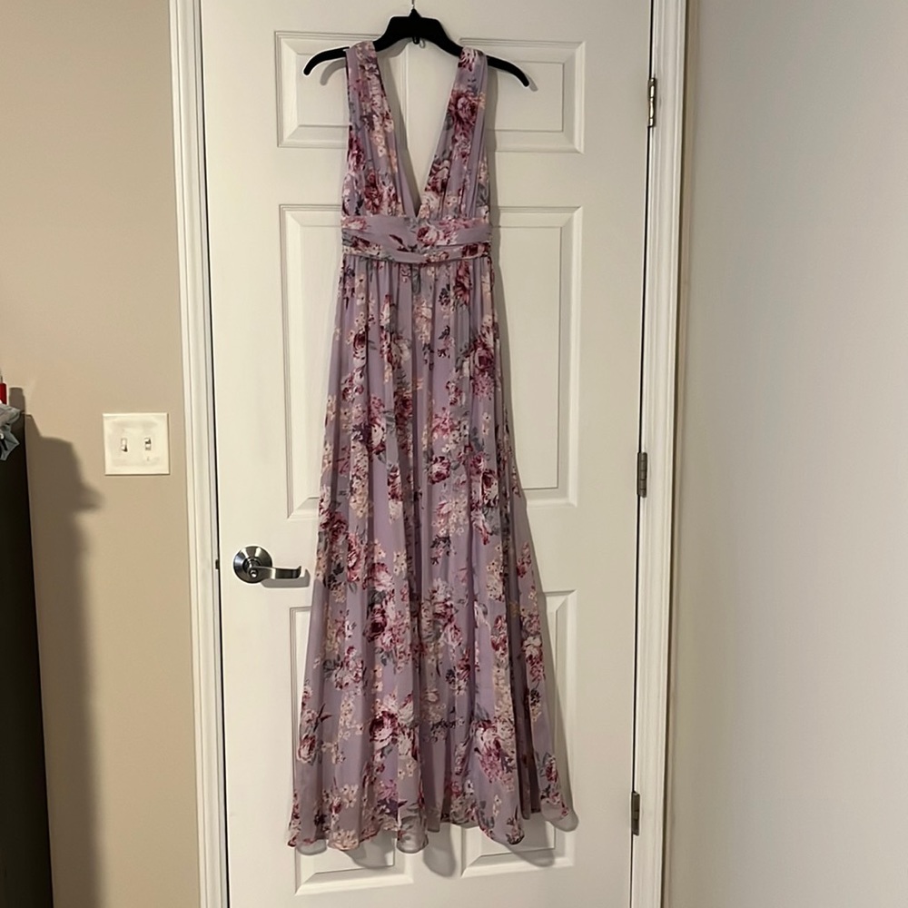 Purple long v neck dress